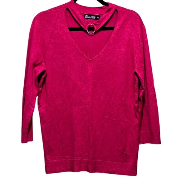 7th Avenue Design Studio Pink V-Neck Sweater L 3/4 Sleeves Rayon/Nylon Womens St - Picture 1 of 7